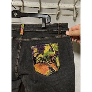 Coogi Jeans Women 9 10 Black Denim Embroidered‎ Slim Spell Out Gorpcore Y2K VTG